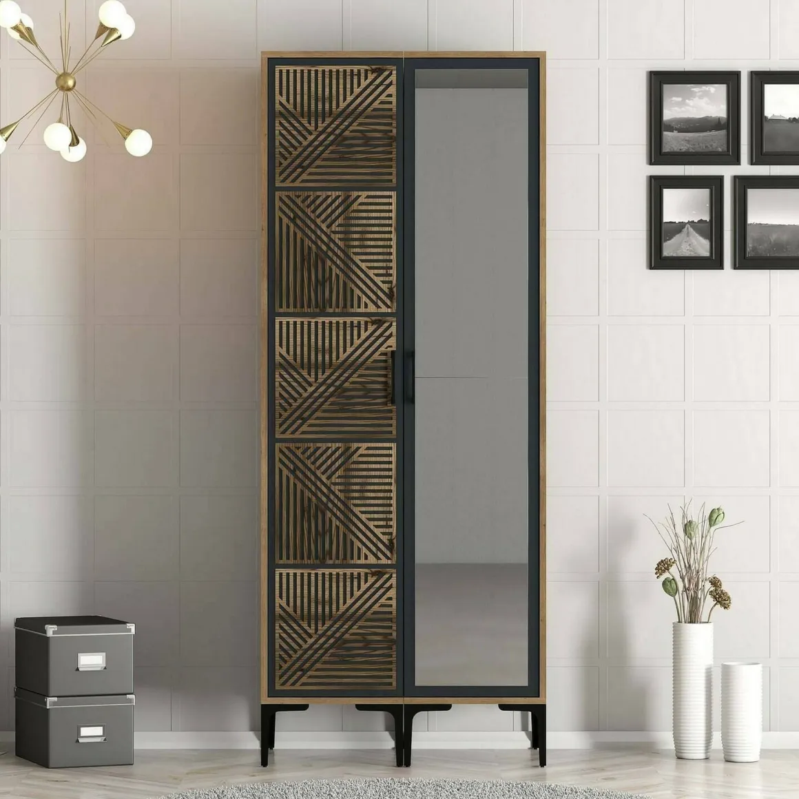 Guardaroba 3 Ante|Camera Da Letto > Dmora Guardaroba con appendiabiti noce e bianco 120x200h cm - Petroleuse Bianco, Marrone Noce