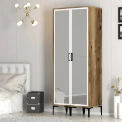 Guardaroba con appendiabiti noce e bianco 80x200h cm - Bagnone