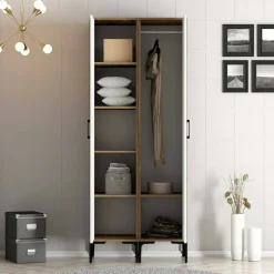 Guardaroba con appendiabiti noce e bianco 80x200h cm - Bagnone