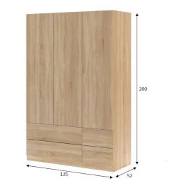 Guardaroba con appendiabiti rovere 135x200h cm - Ababala