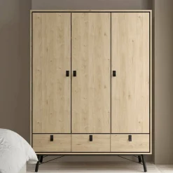 Guardaroba 3 Ante > Dmora Guardaroba con appendiabiti rovere 150x200h cm - Zerbo Marrone Rovere