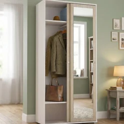 Cabine Armadio|Altri Guardaroba > Dmora Guardaroba con appendiabiti rovere e bianco opaco 167x191h cm - Serpentina Bianco Opaco, Marrone Rovere