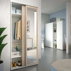 Cabine Armadio|Altri Guardaroba > Dmora Guardaroba con appendiabiti rovere e bianco opaco 167x191h cm - Serpentina Bianco Opaco, Marrone Rovere
