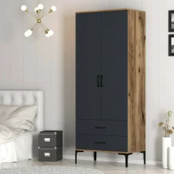 Guardaroba con cassetti noce e antracite 80x200h cm - Doriana