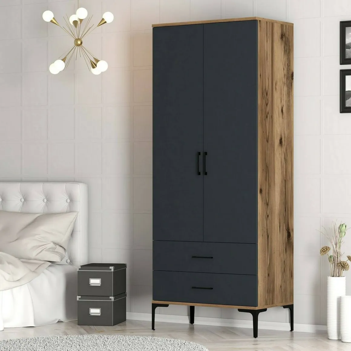 Guardaroba con cassetti noce e antracite 80x200h cm - Doriana