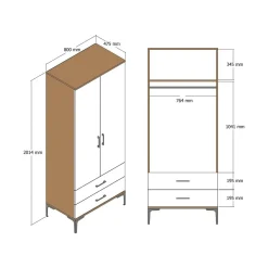 Guardaroba con cassetti noce e antracite 80x200h cm - Doriana