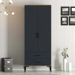 Guardaroba con cassetti noce e antracite 80x200h cm - Doriana
