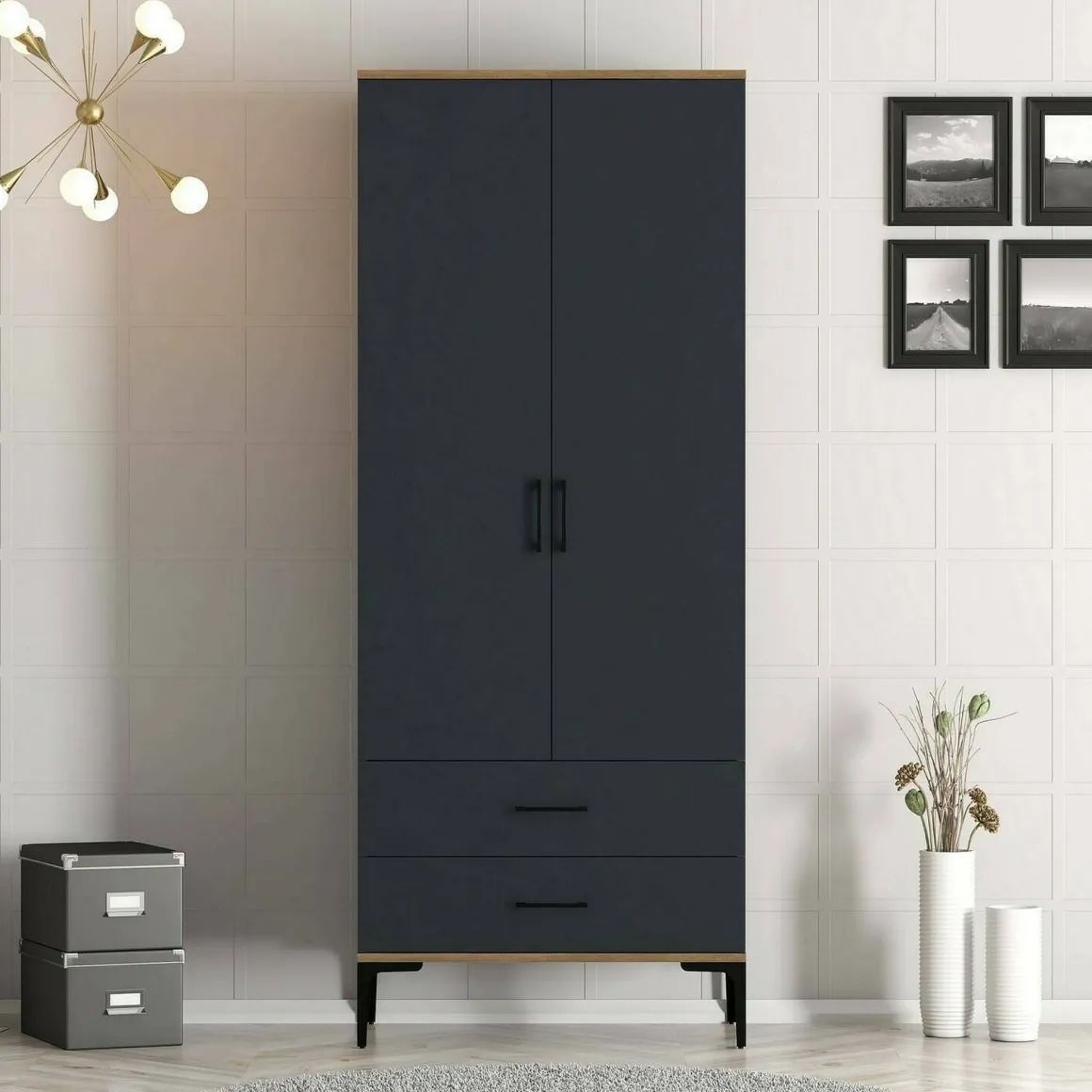 Guardaroba con cassetti noce e antracite 80x200h cm - Doriana