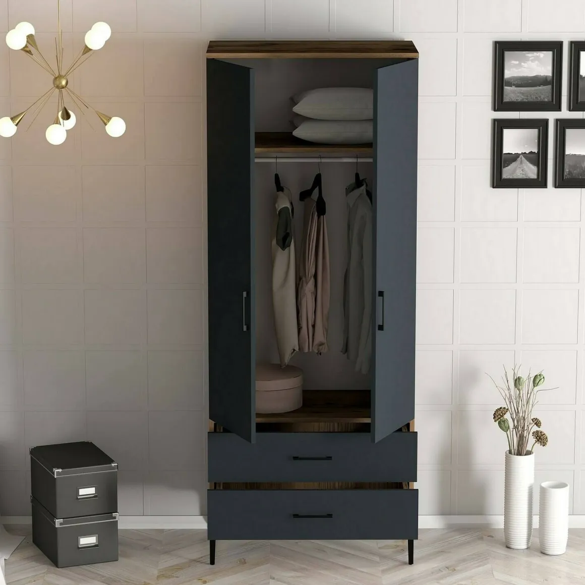 Guardaroba con cassetti noce e antracite 80x200h cm - Doriana
