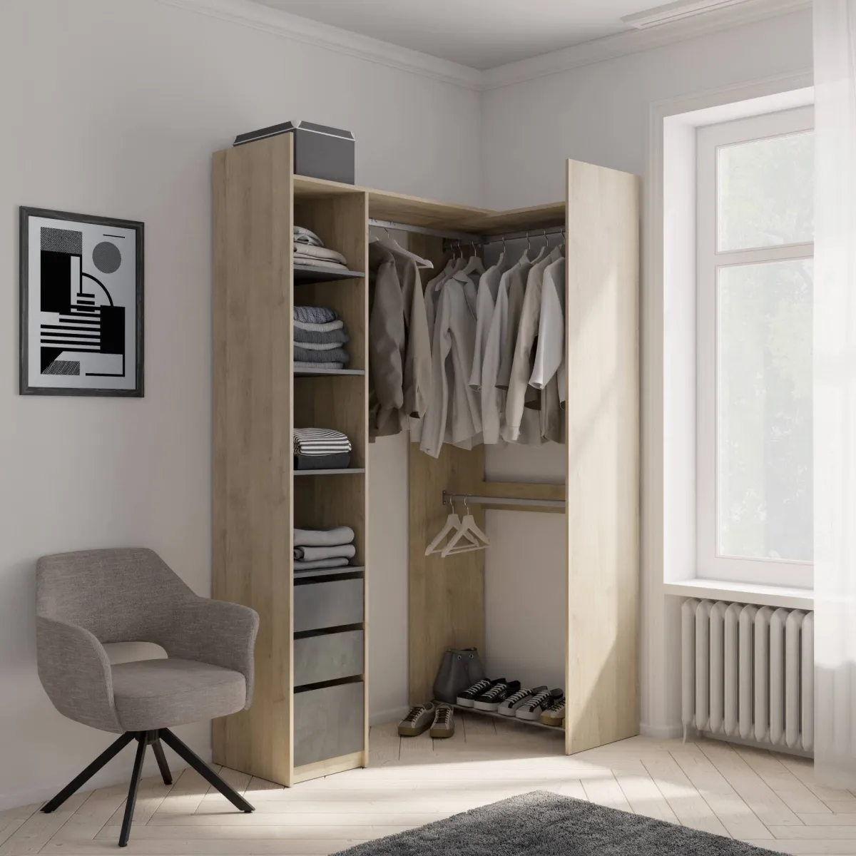 Altri Guardaroba > Dmora Guardaroba con cassetti rovere 199x218h cm - Battuda Marrone Rovere