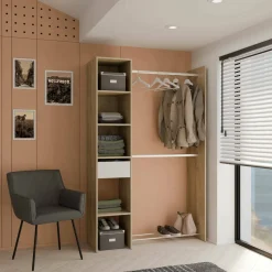 Guardaroba con ripiani regolabili rovere e bianco opaco 118x183h cm - Floriana