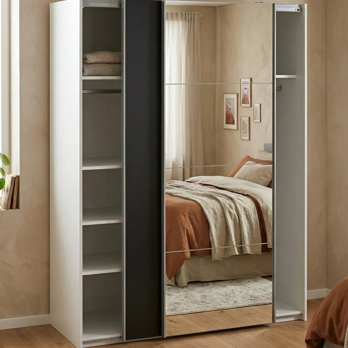 Guardaroba con specchio bianco e nero 150x200h cm - Seraphine