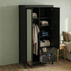 Guardaroba 2 Ante > Dmora Guardaroba con specchio 102x199h cm - Lagertha Nero