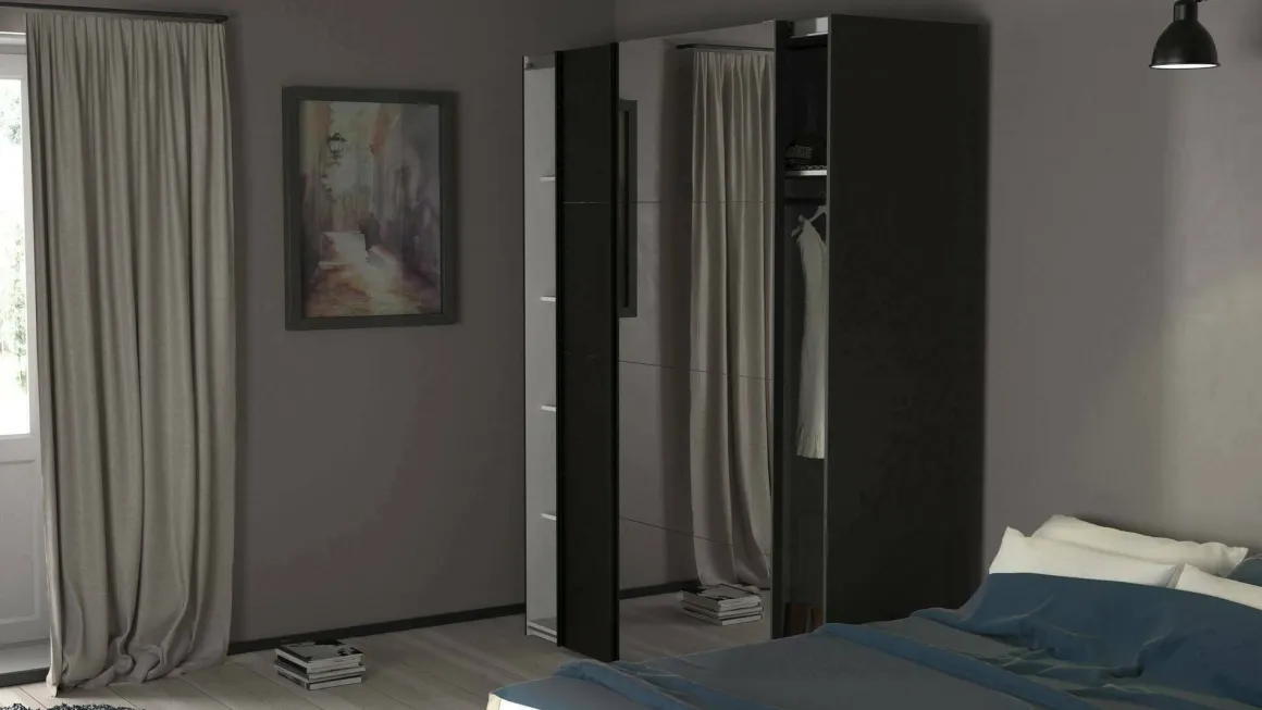 Guardaroba 2 Ante > Dmora Guardaroba con specchio nero e bianco lucido 242x220h cm - Catalina Bianco, Nero Lucido