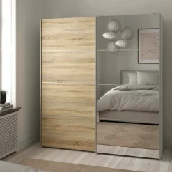 Guardaroba con specchio quercia e bianco 182x201h cm - Cerreto