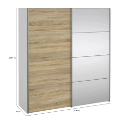 Guardaroba con specchio quercia e bianco 182x201h cm - Cerreto