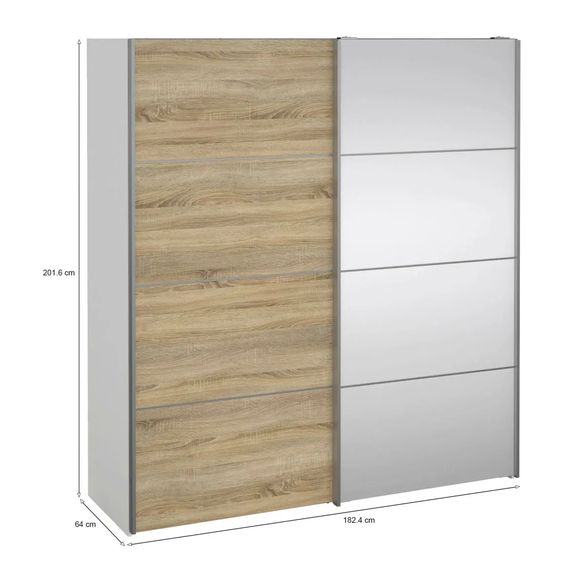 Guardaroba con specchio quercia e bianco 182x201h cm - Cerreto