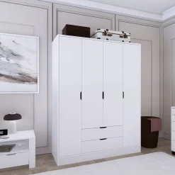 Altri Guardaroba > Dmora Guardaroba Grande Appendiabiti 9 Ripiani 140x182h cm, 2 Cassetti - Paterno Bianco