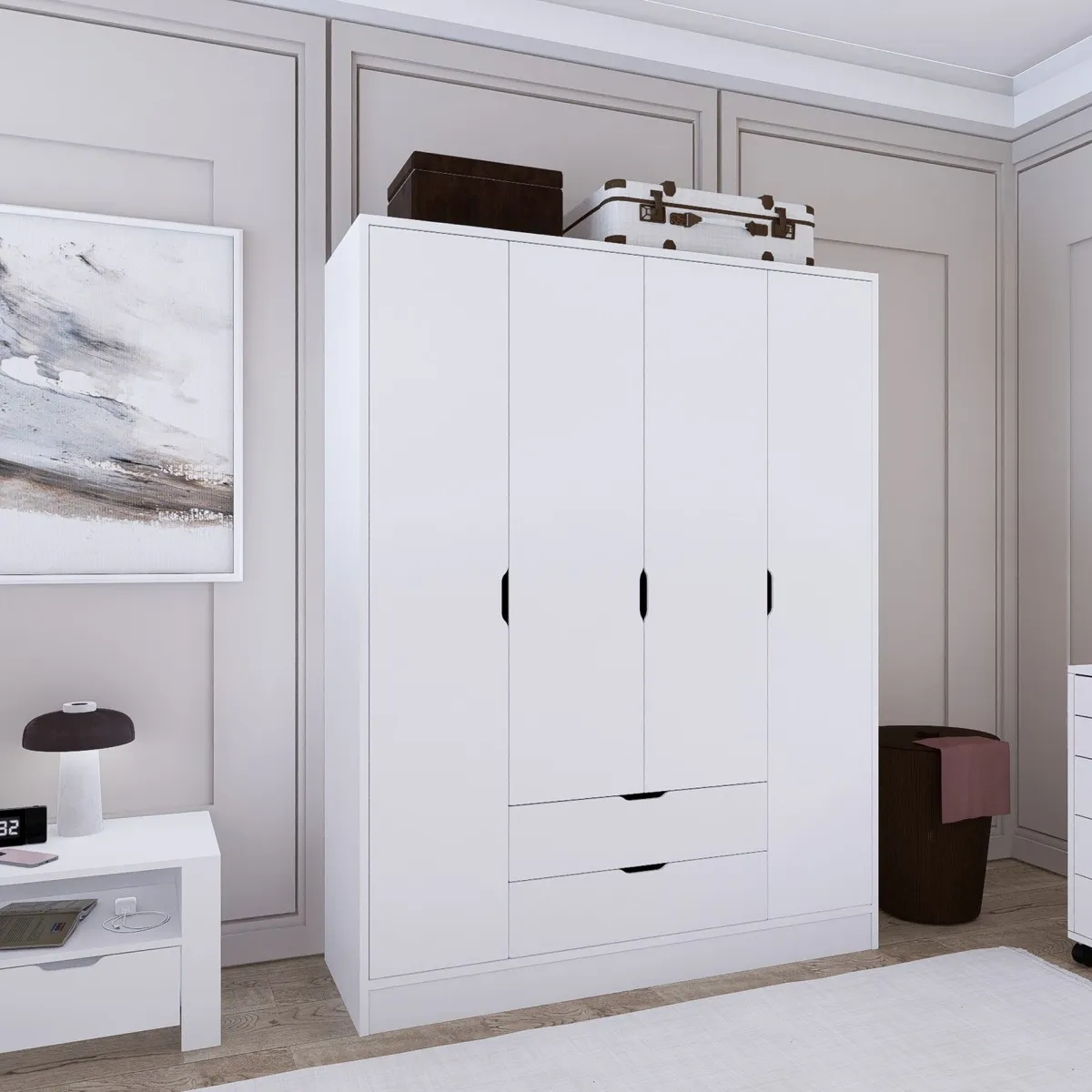 Altri Guardaroba > Dmora Guardaroba Grande Appendiabiti 9 Ripiani 140x182h cm, 2 Cassetti - Paterno Bianco