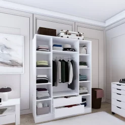 Altri Guardaroba > Dmora Guardaroba Grande Appendiabiti 9 Ripiani 140x182h cm, 2 Cassetti - Paterno Bianco