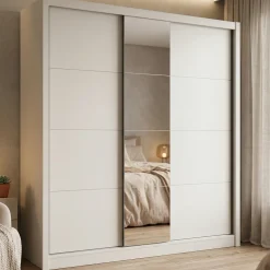 Altri Guardaroba > Dmora Guardaroba Grande Bianco Beige Nero Appendiabiti 8 Ripiani 251x215.5h cm, 12 Vani - Pedavena Nero, Bianco Beige