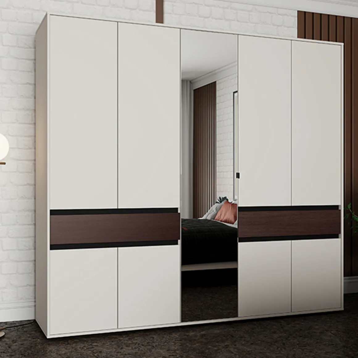 Guardaroba Grande Bianco Crema Marrone Noce 2 Cassetti 7 Ripiani 228x211h cm, Appendiabiti - Ubud