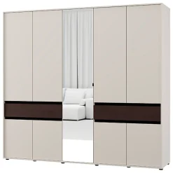 Altri Guardaroba > Dmora Guardaroba Grande Bianco Crema Marrone Noce un Cassetto 5 Ripiani 183x211h cm, Appendiabiti - Pai Marrone Noce, Bianco Crema