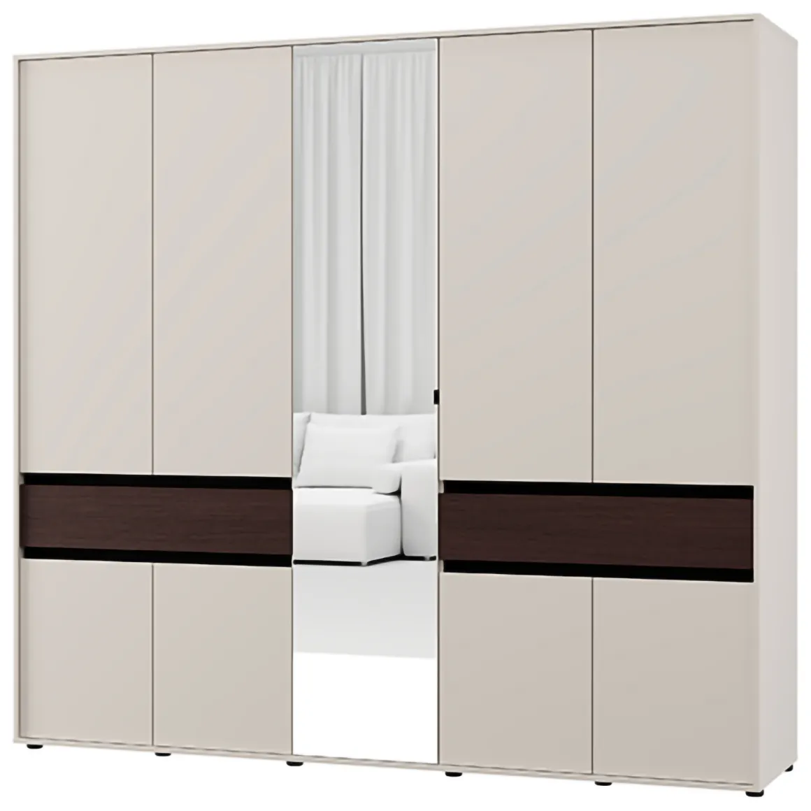 Guardaroba Grande Bianco Crema Marrone Noce 2 Cassetti 7 Ripiani 228x211h cm, Appendiabiti - Ubud