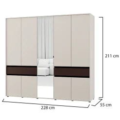Guardaroba Grande Bianco Crema Marrone Noce 2 Cassetti 7 Ripiani 228x211h cm, Appendiabiti - Ubud