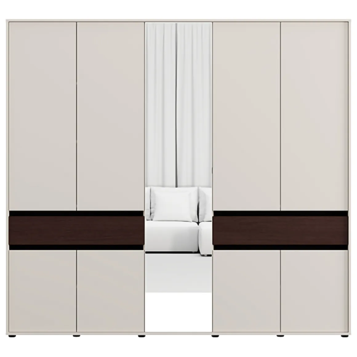 Guardaroba Grande Bianco Crema Marrone Noce 2 Cassetti 7 Ripiani 228x211h cm, Appendiabiti - Ubud