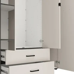 Altri Guardaroba > Dmora Guardaroba Grande Bianco Crema Marrone Rovere Nodi 2 Cassetti 4 Ripiani 179x226.5h cm, Appendiabiti - Merlino Marrone Rovere Nodi, Bianco Crema