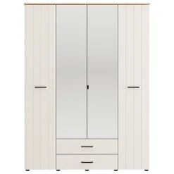 Altri Guardaroba > Dmora Guardaroba Grande Bianco Crema Marrone Rovere Nodi 2 Cassetti 4 Ripiani 179x226.5h cm, Appendiabiti - Merlino Marrone Rovere Nodi, Bianco Crema