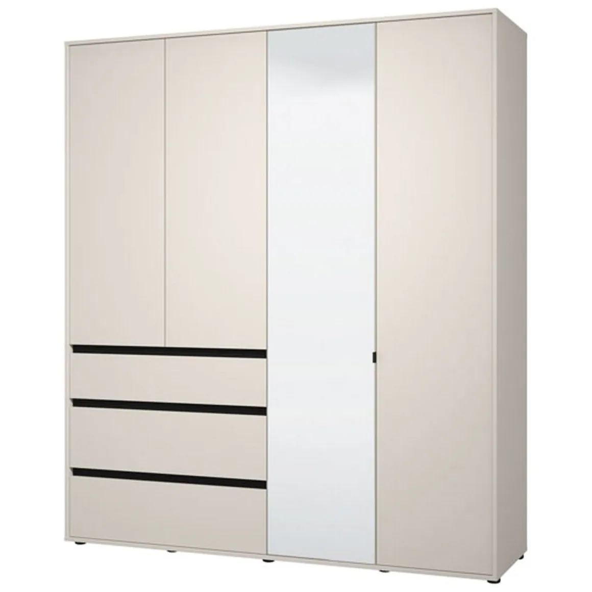 Guardaroba Grande Bianco Crema Nero 4 Ripiani 3 Cassetti 183x211h cm, Appendiabiti - Rifreddoo