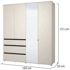 Guardaroba Grande Bianco Crema Nero 4 Ripiani 3 Cassetti 183x211h cm, Appendiabiti - Rifreddoo