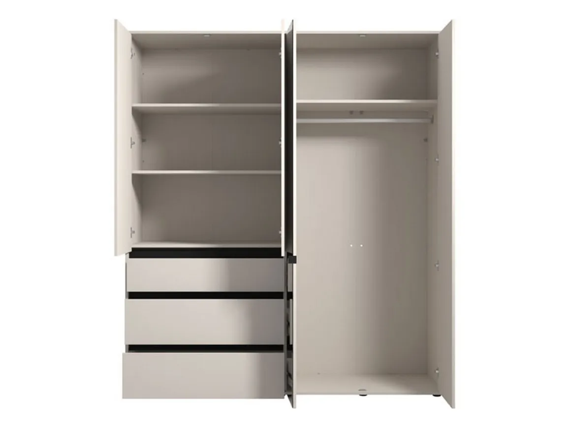 Guardaroba Grande Bianco Crema Nero 4 Ripiani 3 Cassetti 183x211h cm, Appendiabiti - Rifreddoo