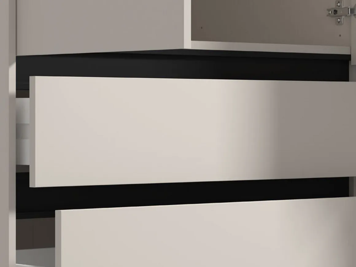 Guardaroba Grande Bianco Crema Nero 4 Ripiani 3 Cassetti 183x211h cm, Appendiabiti - Rifreddoo