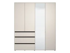 Guardaroba Grande Bianco Crema Nero 4 Ripiani 3 Cassetti 183x211h cm, Appendiabiti - Rifreddoo