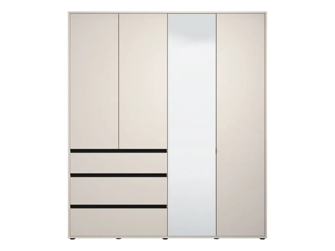 Guardaroba Grande Bianco Crema Nero 4 Ripiani 3 Cassetti 183x211h cm, Appendiabiti - Rifreddoo