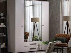 Altri Guardaroba > Dmora Guardaroba Grande Bianco Crema Nero Appendiabiti 2 Ripiani 145.5x217.5h cm, Apertura Scorrevole - Pasturo Nero, Bianco Crema