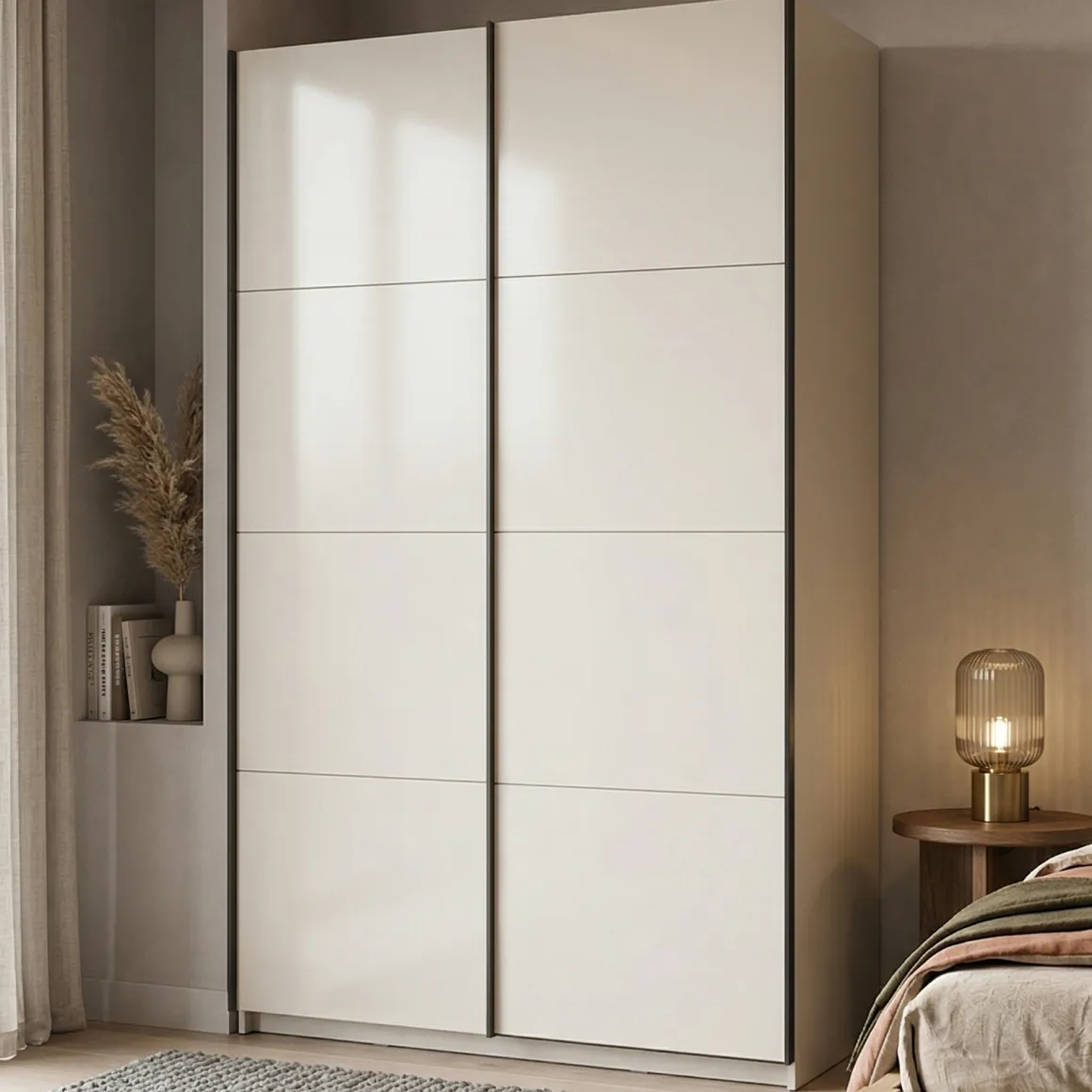Altri Guardaroba > Dmora Guardaroba Grande Bianco Crema Nero Appendiabiti 2 Ripiani 145.5x217.5h cm, Apertura Scorrevole - Vialone Nero, Bianco Crema