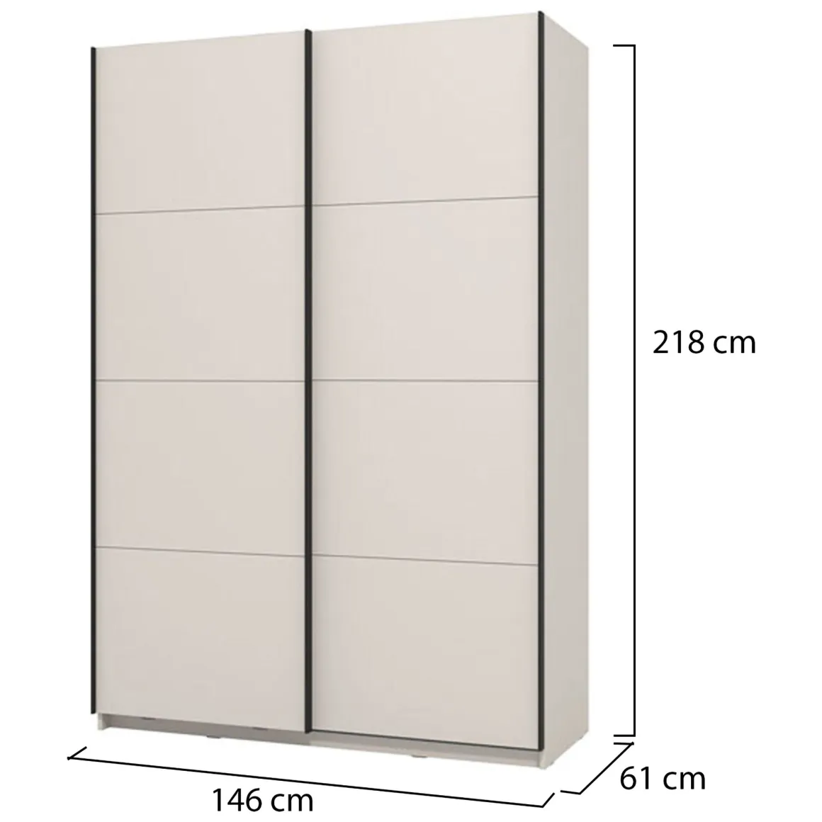 Altri Guardaroba > Dmora Guardaroba Grande Bianco Crema Nero Appendiabiti 2 Ripiani 145.5x217.5h cm, Apertura Scorrevole - Vialone Nero, Bianco Crema