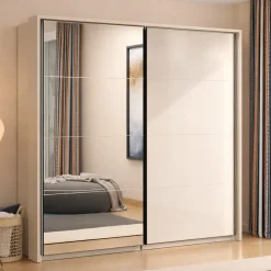 Altri Guardaroba > Dmora Guardaroba Grande Bianco Crema Nero Appendiabiti 2 Ripiani 220x217.5h cm, Apertura Scorrevole - Spartano Nero, Bianco Crema