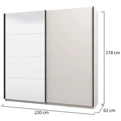 Guardaroba Grande Bianco Crema Nero Appendiabiti 2 Ripiani 220x217.5h cm, Apertura Scorrevole - Laghi