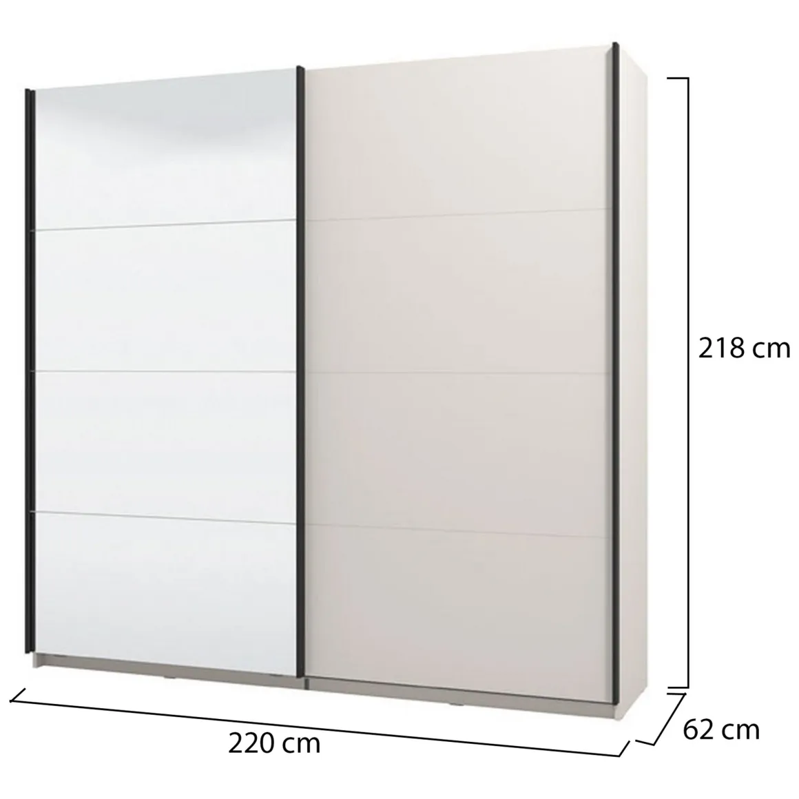 Guardaroba Grande Bianco Crema Nero Appendiabiti 2 Ripiani 220x217.5h cm, Apertura Scorrevole - Laghi