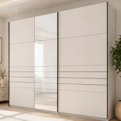 Altri Guardaroba > Dmora Guardaroba Grande Bianco Crema Nero Appendiabiti 2 Ripiani 245x217.5h cm, Apertura Scorrevole - Resiutta Nero, Bianco Crema