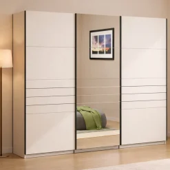 Altri Guardaroba > Dmora Guardaroba Grande Bianco Crema Nero Appendiabiti 4 Ripiani 155x208h cm, 6 Vani - Ifrane Nero, Bianco Crema