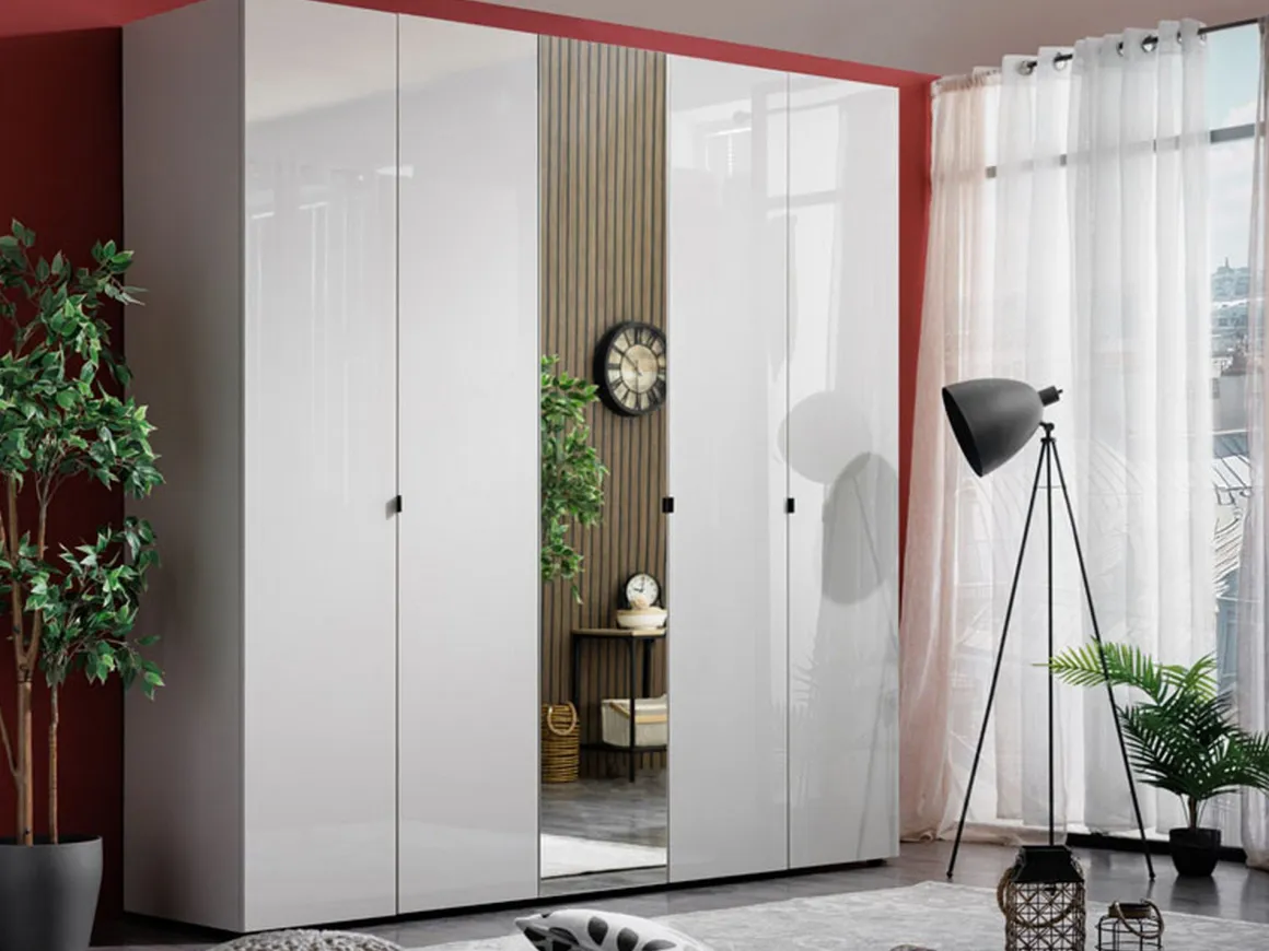 Guardaroba Grande Bianco Crema Trasparente Appendiabiti 8 Ripiani 224x226.5h cm, 12 Vani - Quarrata