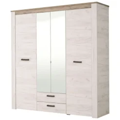 Altri Guardaroba > Dmora Guardaroba Grande Bianco Larice Marrone Noce 2 Cassetti 5 Ripiani 198.5x206.5h cm, Appendiabiti - Caiano Marrone Noce, Bianco Larice