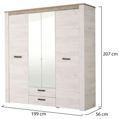 Altri Guardaroba > Dmora Guardaroba Grande Bianco Larice Marrone Noce 2 Cassetti 5 Ripiani 198.5x206.5h cm, Appendiabiti - Caiano Marrone Noce, Bianco Larice