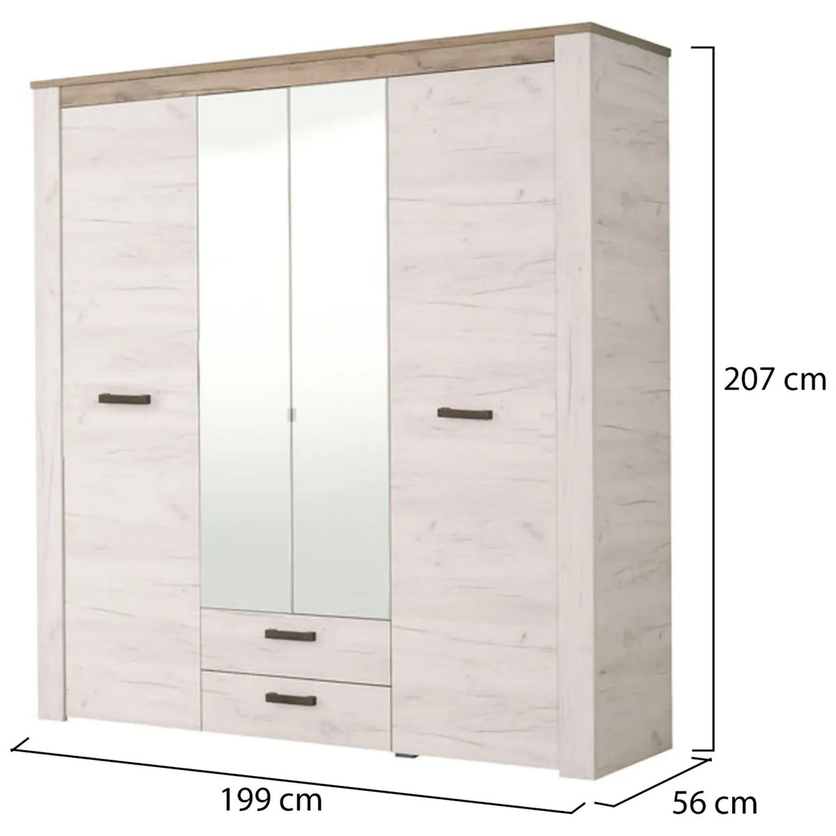 Altri Guardaroba > Dmora Guardaroba Grande Bianco Larice Marrone Noce 2 Cassetti 5 Ripiani 198.5x206.5h cm, Appendiabiti - Caiano Marrone Noce, Bianco Larice